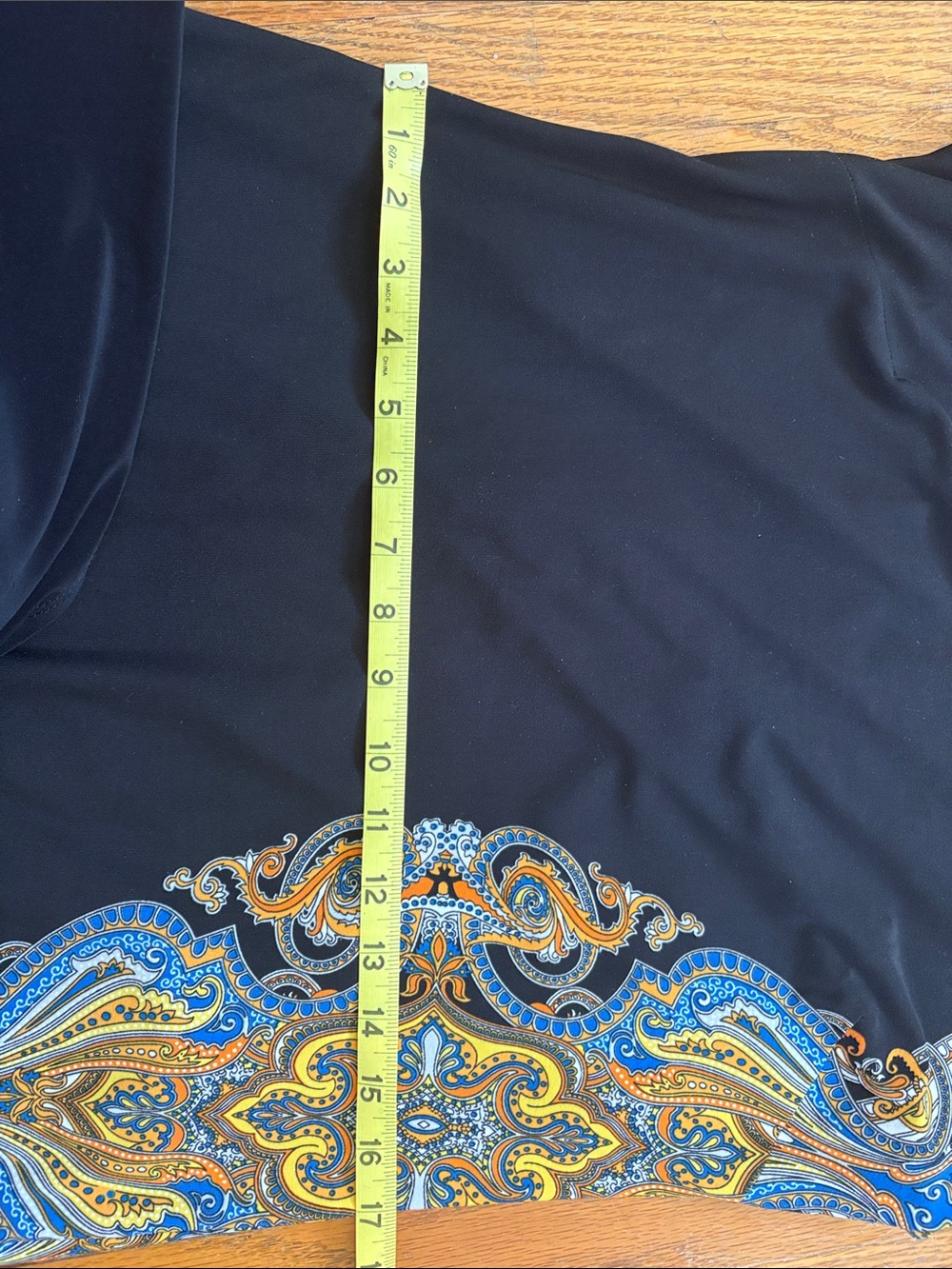 Joseph Ribkoff Black Midi Dress with Blue and Gold Paisley Trim - Picture 9 of 9